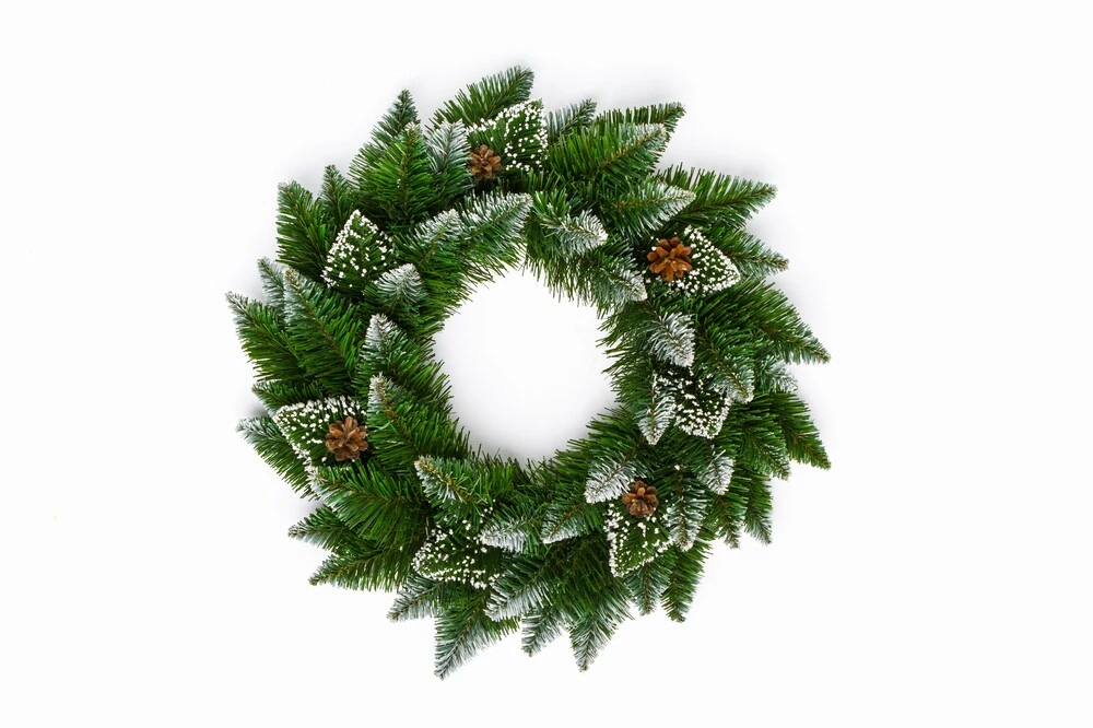 Zamrznutý vianočný veniec na dvere so šiškami - miešané ihličie 40cm