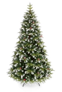 Vianočný stromček Jedľa horská zamrznutá so šiškami a ilexom 220 cm 
